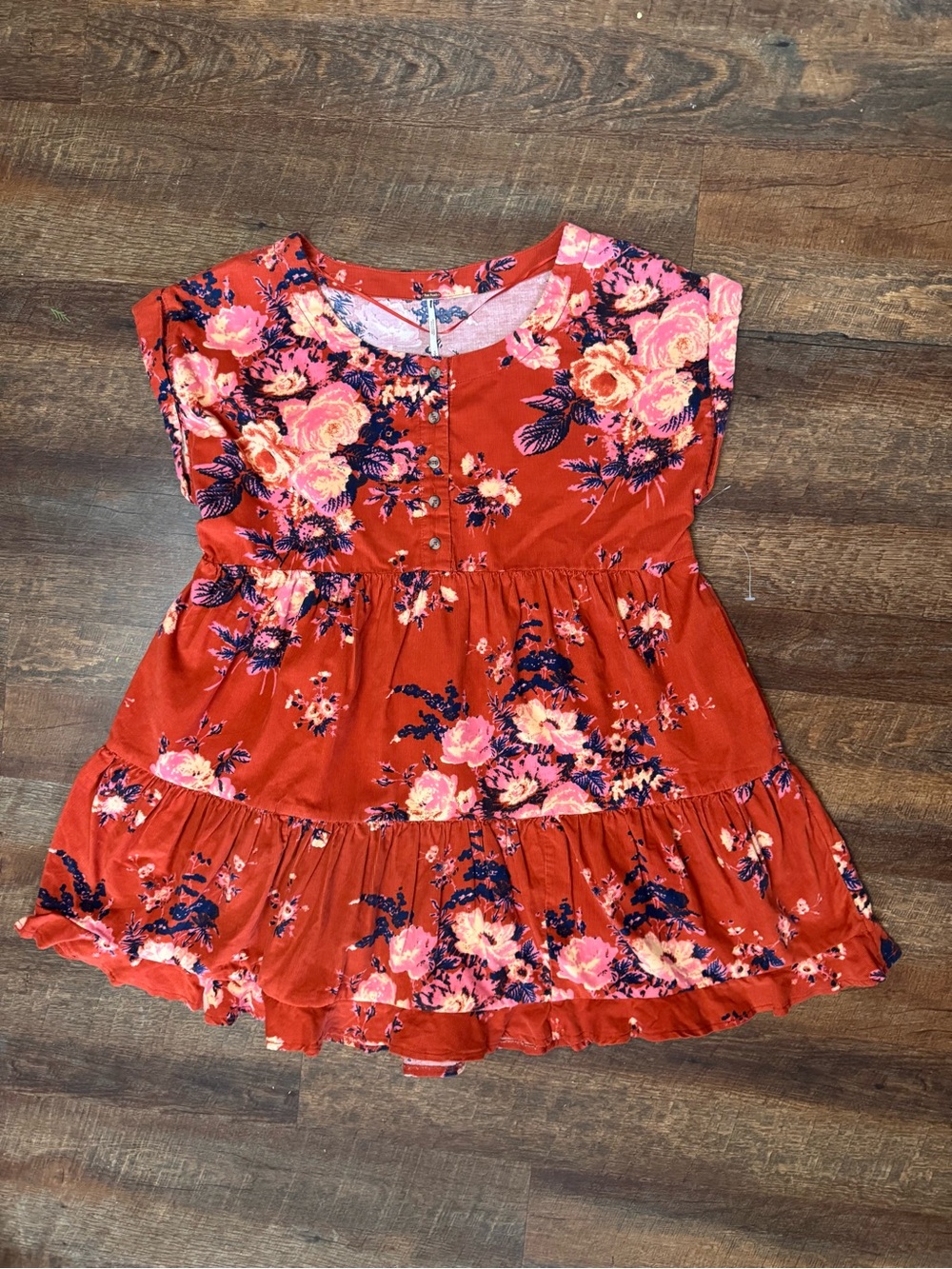 Free People Floral Corduroy Tiered Mini Dress Small Boho Cottagecore